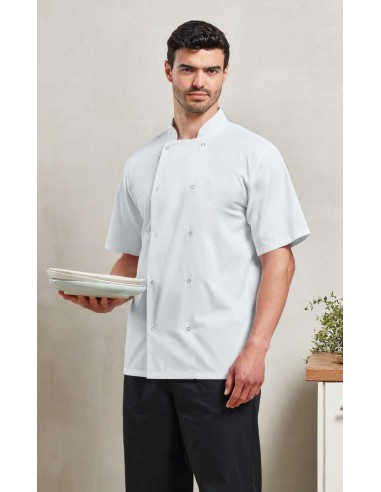 PRE-PR664-Studded Front Short Sleeve Chefs Jacket
